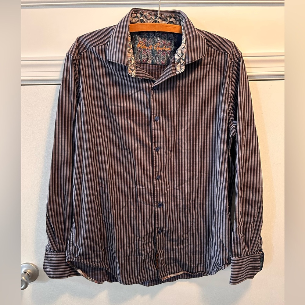 Robert Graham Men's Striped 100% Cotton Classic Fit Button Up Dress Shirt Sz L